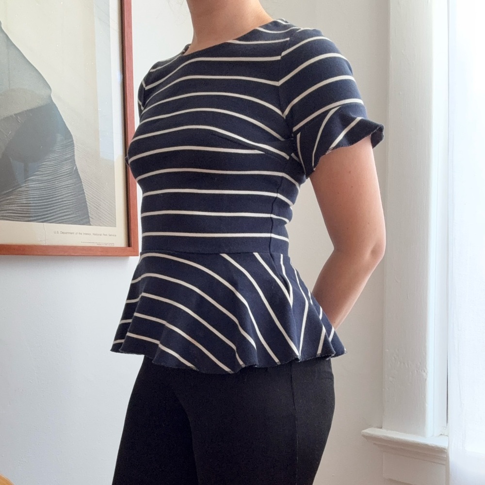 J. Crew Structured Peplum Striped Top